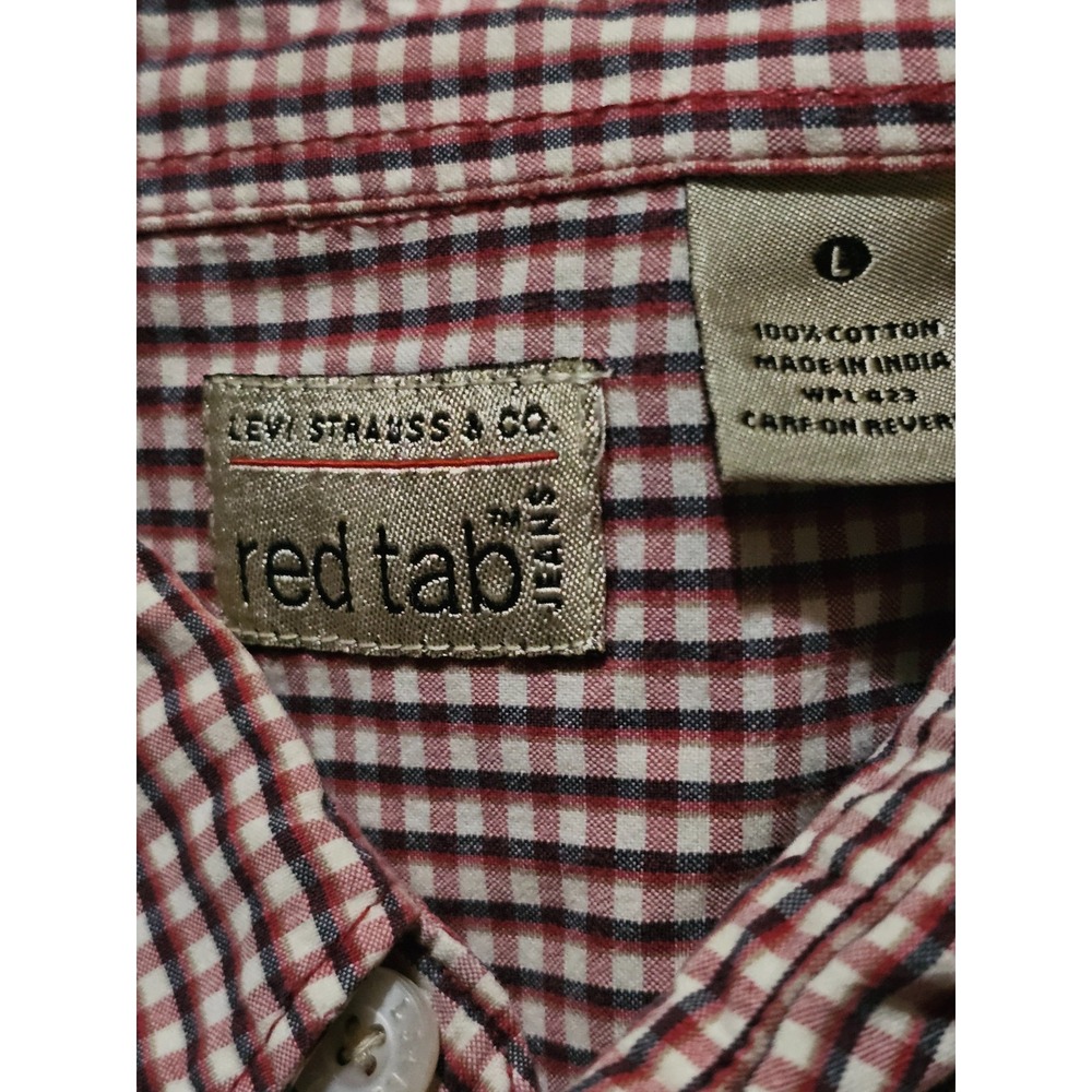 Vintage Levis Red Tab Mens Large Cotton SS Button Up Checkered Plaid Shirt - Picture 3 of 6